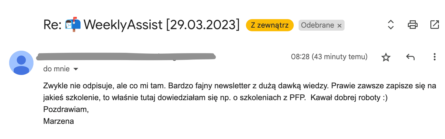 Opinia o WeeklyAssist 29.03.2023 Marzena Opinia o WeeklyAssist 29.03.2023 Marzena